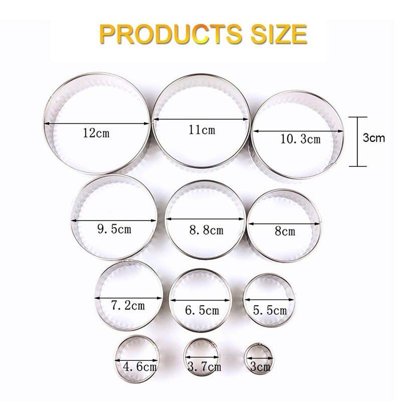 Miecux Stainless Steel Fluted Edge Round Cookie Biscuit Cutter Set 12 Pieces Graduated Ring Sizes - Image 5